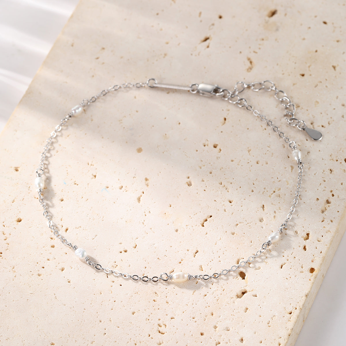 Tobillera Cadena Perlas Plata de Ley 925